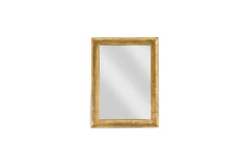 The nkuku Yadur Rectangular Mirror - Antique Brass - Small features a wide, textured brass frame with an antique finish, clear reflective surface, and is shown centered against a plain white background.