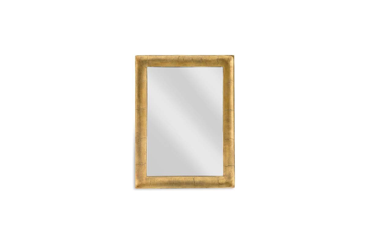 The nkuku Yadur Rectangular Mirror - Antique Brass - Small features a wide, textured brass frame with an antique finish, clear reflective surface, and is shown centered against a plain white background.