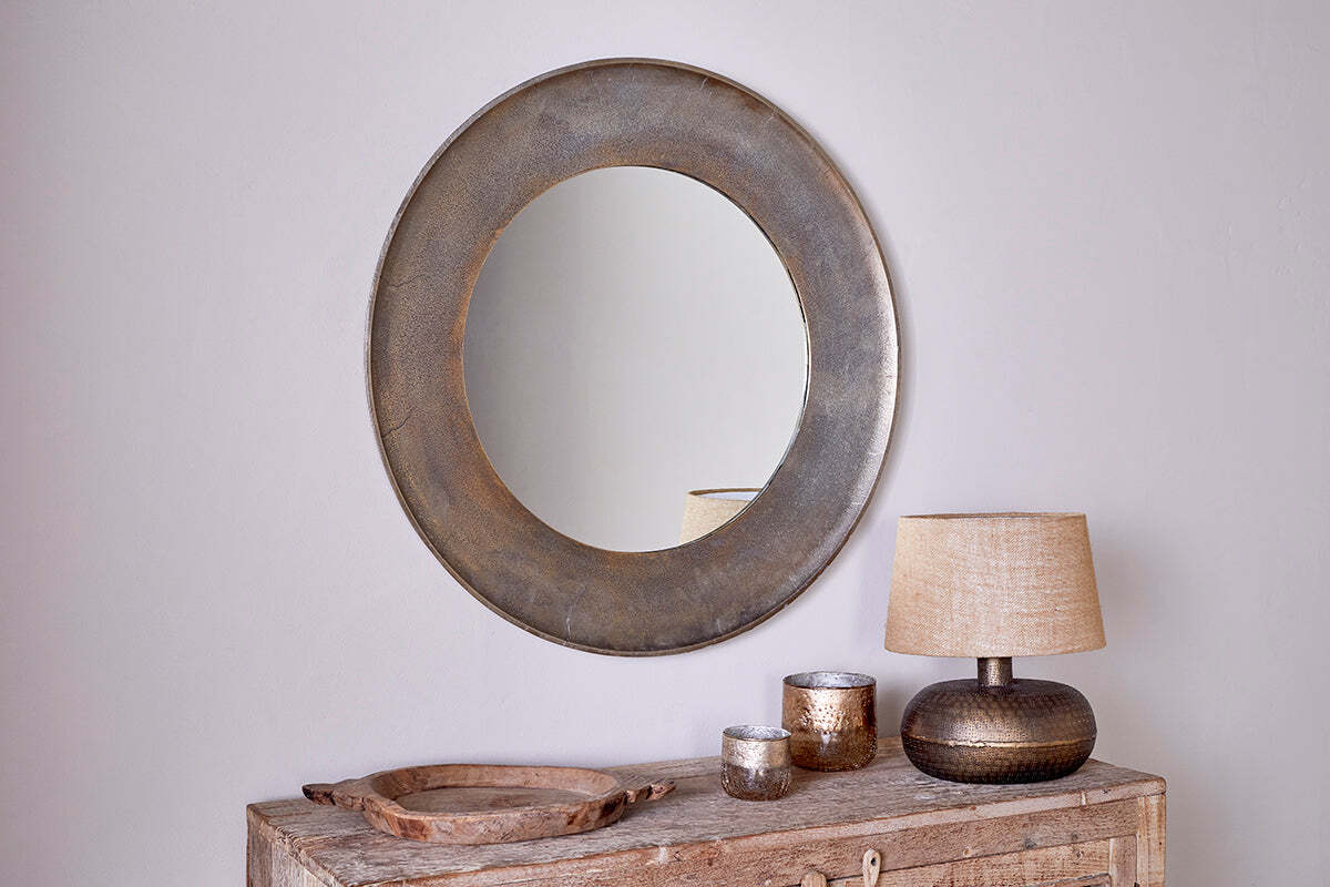 Antique Brass, Round Mirror | Yakira Mirror | Nkuku