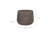 The nkuku Zadie Etched Ceramic Planter - Grey - Small features geometric carvings and a rounded shape. Against a white background, arrows show it’s 16.5 cm tall, 13.5 cm wide at the base, and 13.6 cm across the opening.
