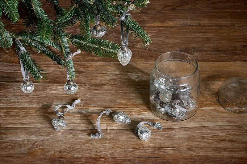 nkuku CHRISTMAS DECORATIONS Adisa Bauble Jar - Antique Silver (Set of 16)