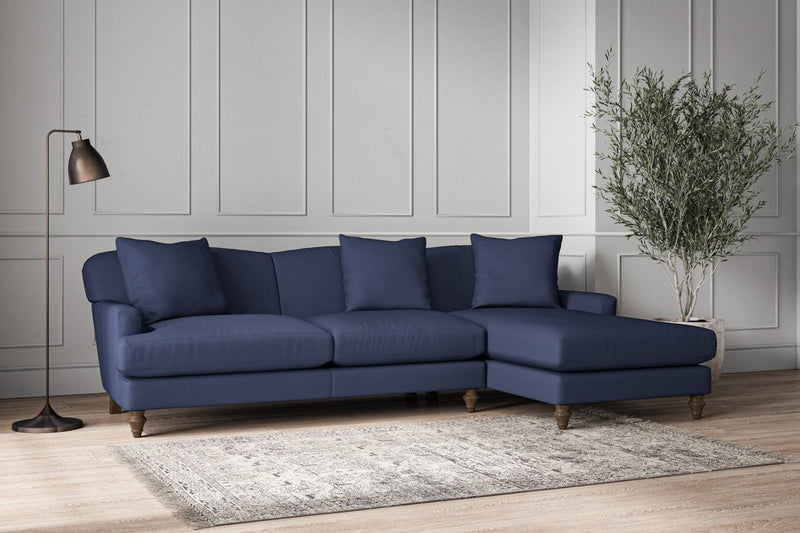 Nkuku MAKE TO ORDER Deni Large Right Hand Chaise Sofa - Recycled Cotton Navy