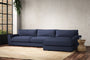 Nkuku MAKE TO ORDER Guddu Grand Right Hand Chaise Sofa - Recycled Cotton Navy
