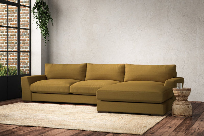 Nkuku MAKE TO ORDER Guddu Large Right Hand Chaise Sofa - Recycled Cotton Ochre