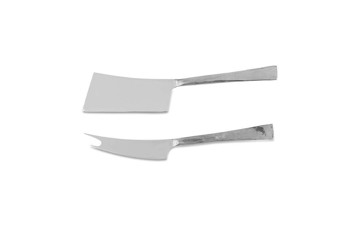 Ena Cheese Knife Set - Brushed Silver (Set of 2)-nkuku
