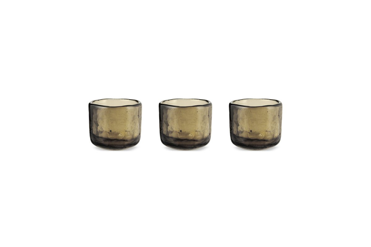 Irda Glass Small Tealight - Smoke Brown - Small (Set of 3)-nkuku