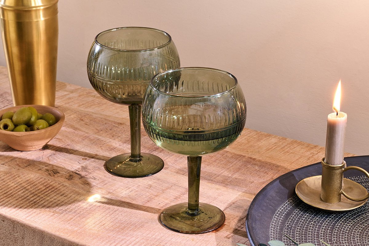 Mila Gin Glass - Dark Emerald - (Set of 2)-nkuku