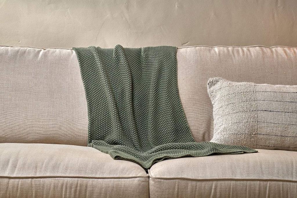 Moss Stitch Cotton Throw - Forest Green-nkuku