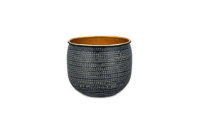 Tembesi Etched Planter - Antique Black & Brass-nkuku