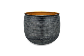 Tembesi Etched Planter - Antique Black & Brass-nkuku