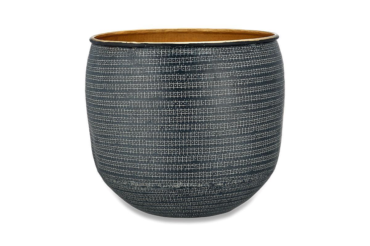 Tembesi Etched Planter - Antique Black & Brass-nkuku