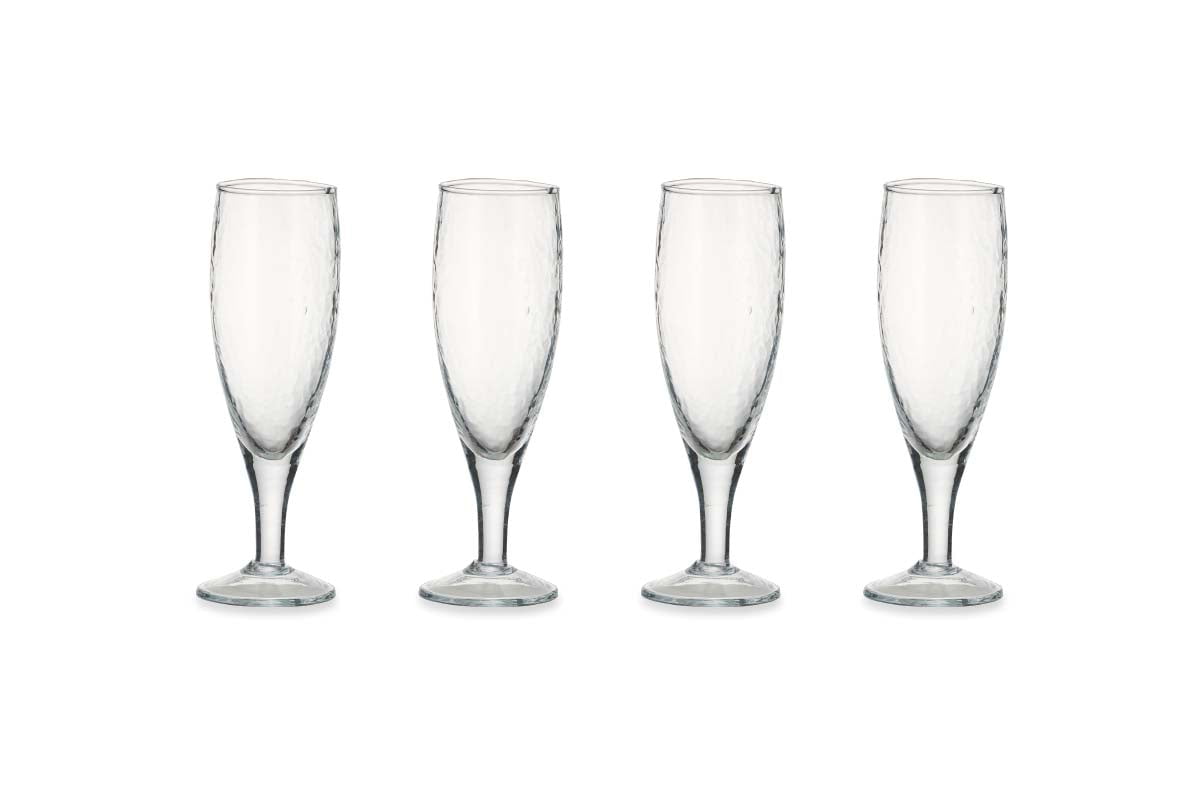 Yala Hammered Champagne Glass - Clear Glass (Set of 4)-nkuku
