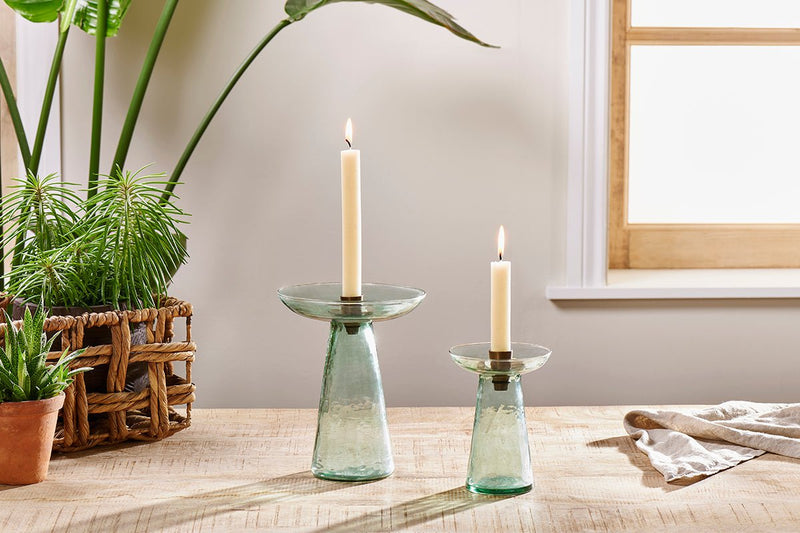 nkuku CANDLES HOLDERS & LANTERNS Avyn Recylcled Glass Candle Holder - Sage Green