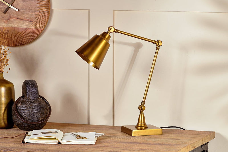 nkuku LAMPS AND SHADES Bakir Metal Task Desk Lamp - Antique Brass