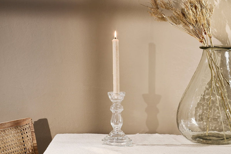 Nkuku CANDLES HOLDERS & LANTERNS Buran Glass Candlestick - Clear - One Size