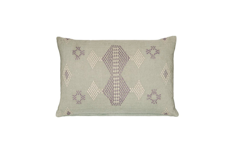 nkuku TEXTILES Ekta Embroidered Linen Cushion Cover - Sage Green