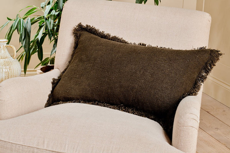 nkuku TEXTILES Feo Linen Cushion Cover - Charcoal