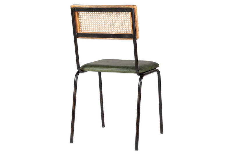 nkuku CHAIRS STOOLS & BENCHES Iswa Leather And Cane Dining Chair - Green