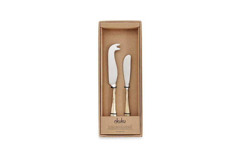 Nkuku Tableware Osko Cheese & Butter Knife Set - Gold - (Set of 2)