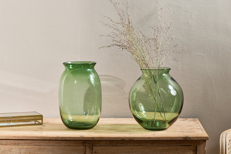 nkuku VASES & PLANTERS Vanita Glass Vase - Green - Tall