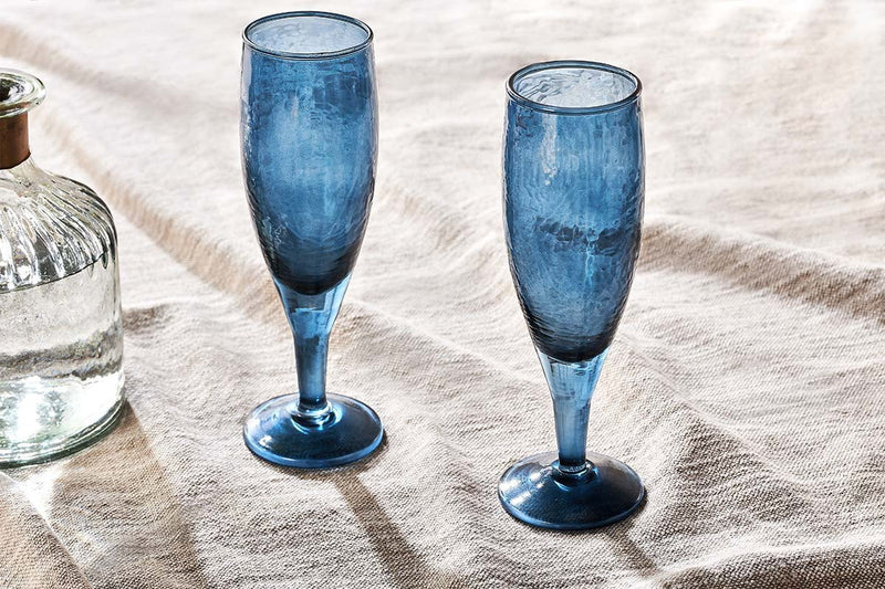Nkuku Glassware Yala Hammered Champagne Glass - Indigo (Set of 4)